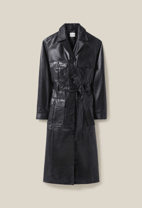 Leder-Trenchcoat mit Revers