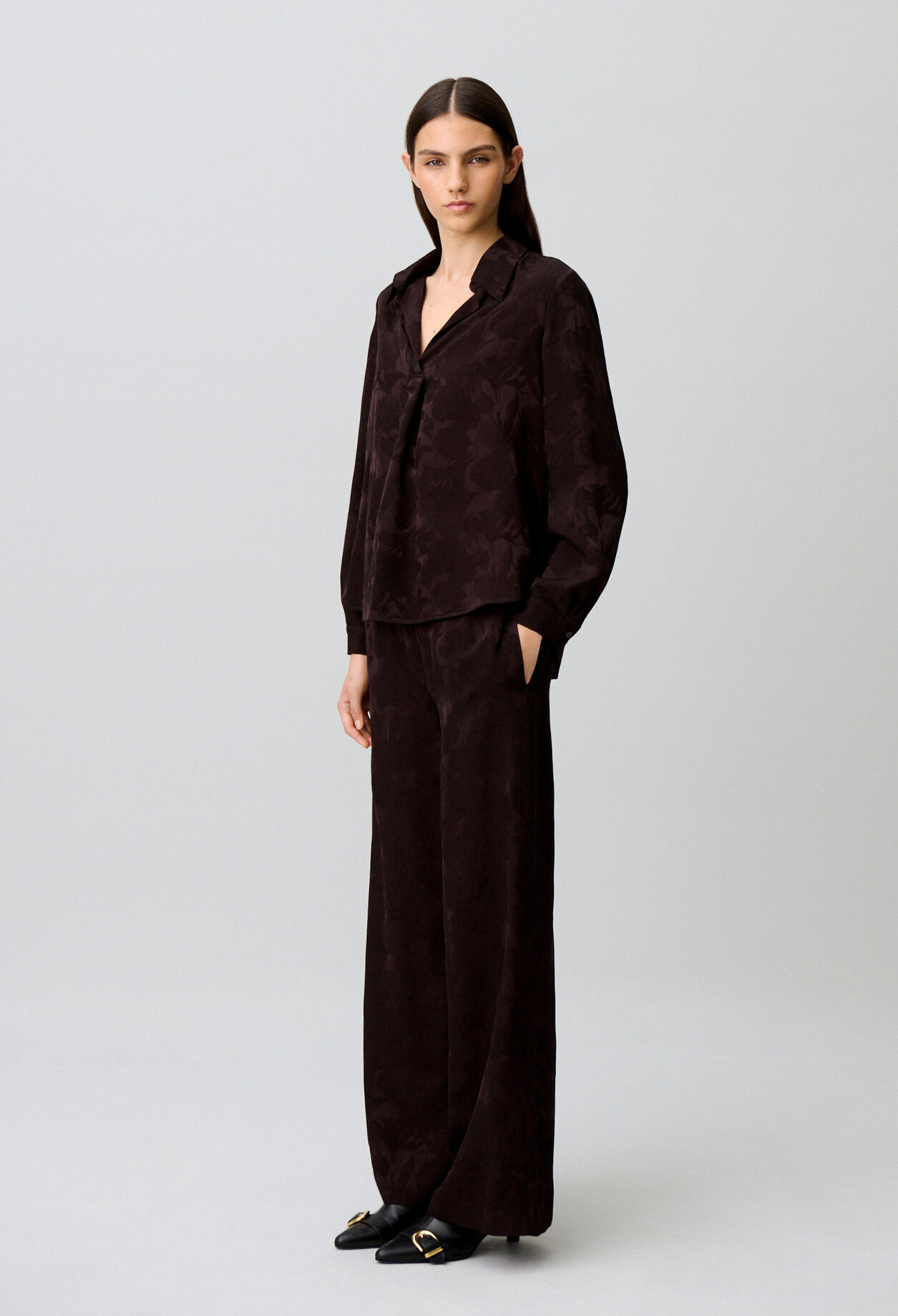 Gerade florale Jacquard-Bluse