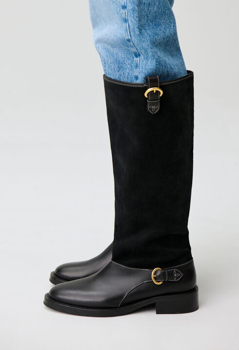 Halbhohe Wildlederstiefel Schwarz