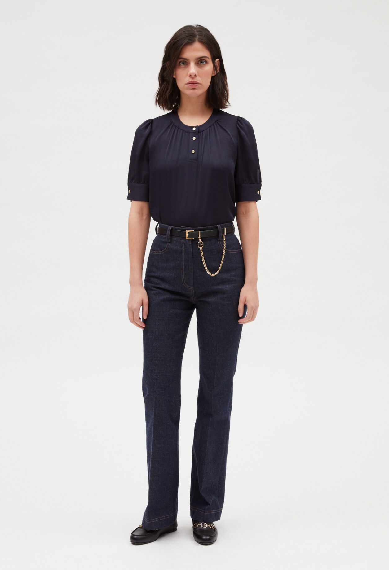 Kurzärmelige Bluse, marineblau