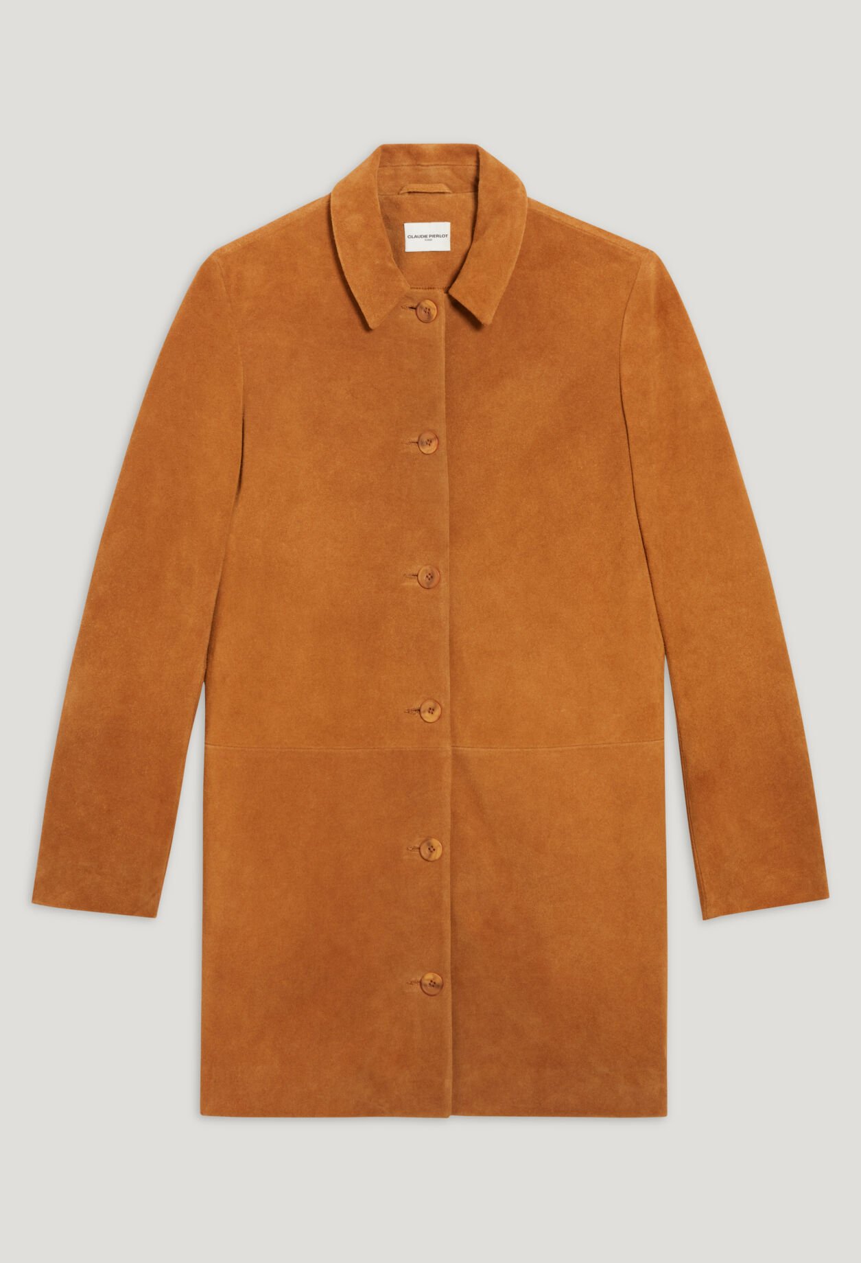 Gerader Mantel Suèdeleder Dunkelbeige