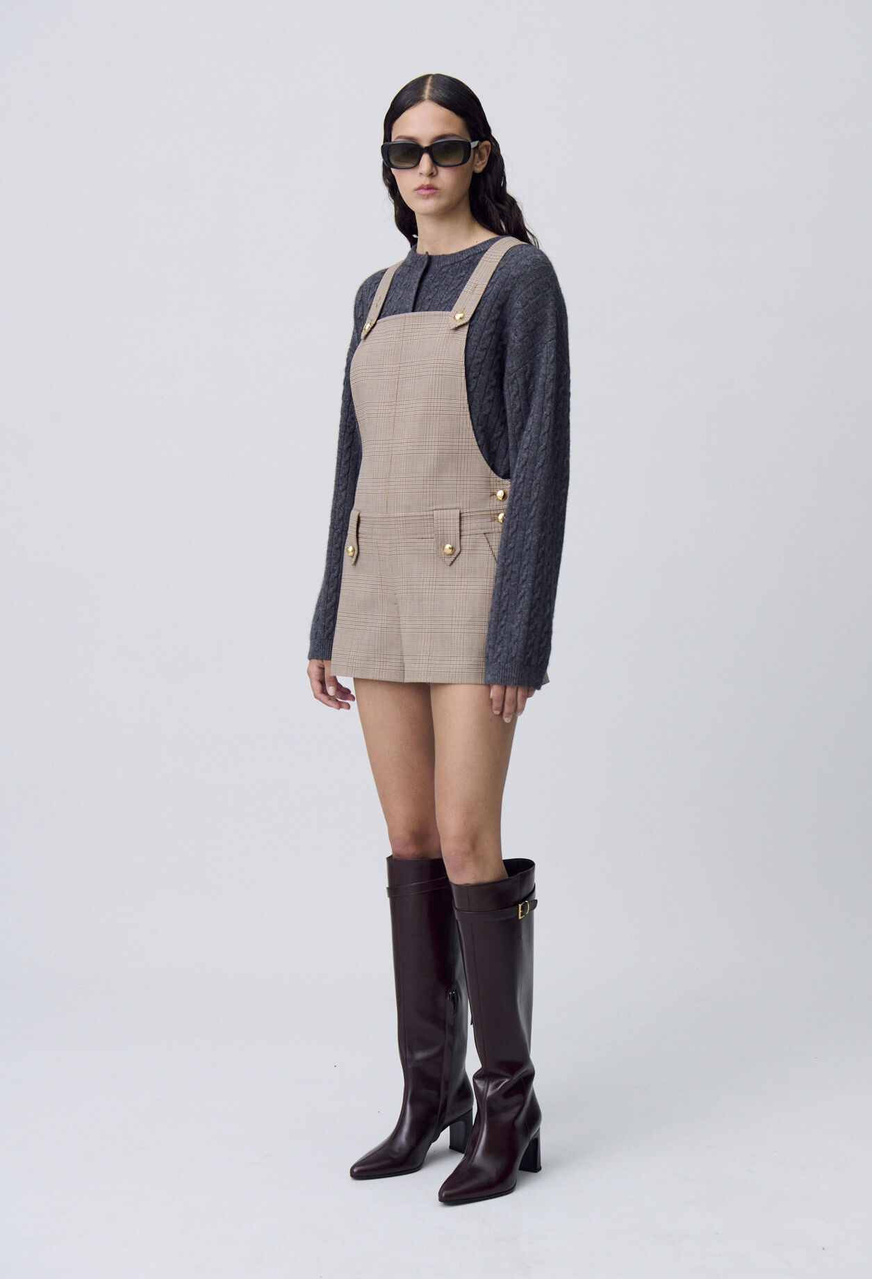 Karierter Latz-Overall-Shorts