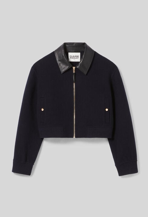 Jacke aus Wolle Kunstlederkragen
