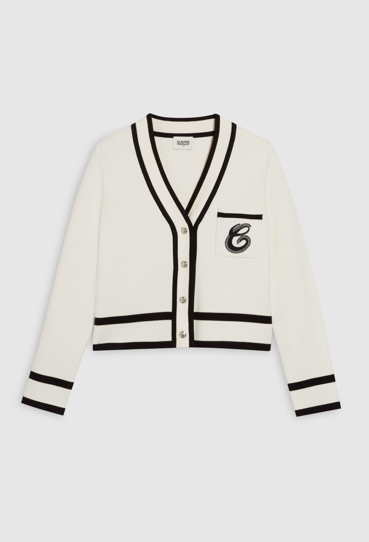 Cardigan, bestickte Tasche, zweifarbig