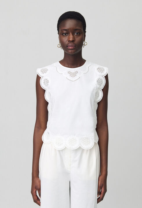 Ärmellose Bluse mit Stickereien