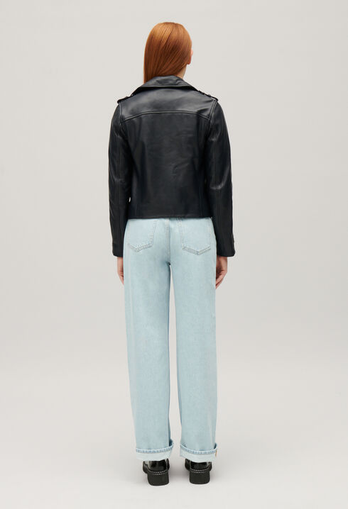 Marineblaue Jacke aus Glattleder