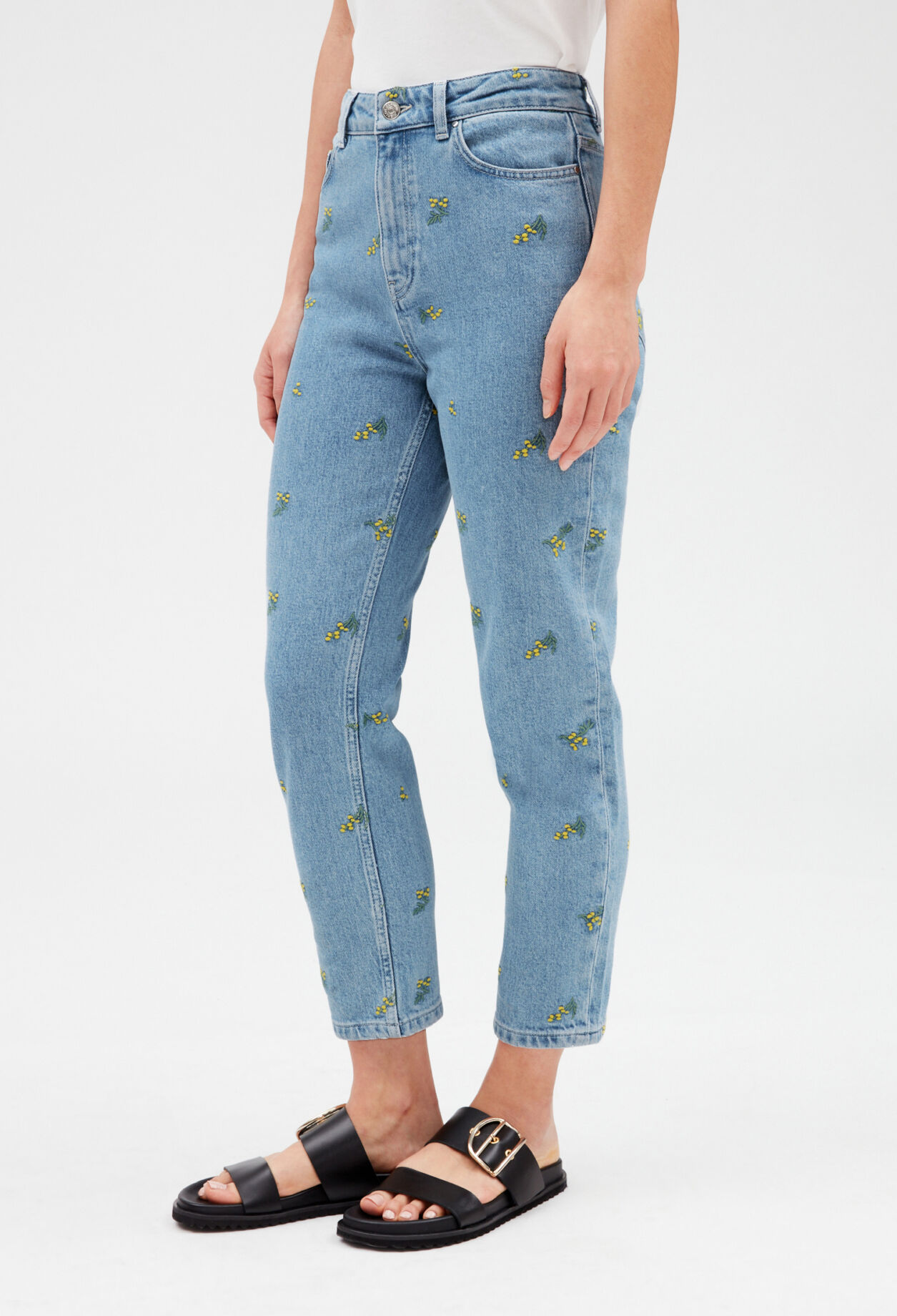 Gerade Jeans mit Stickerei, Mimose