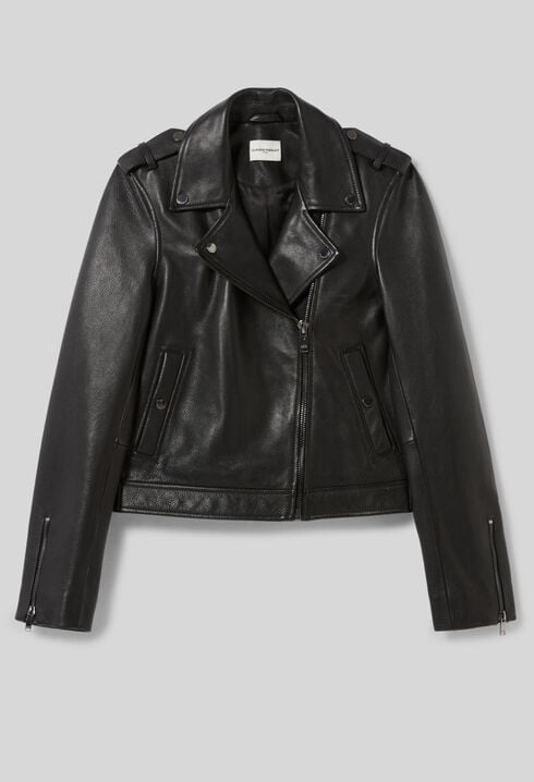 Jacke aus genarbtem schwarzem Leder 
