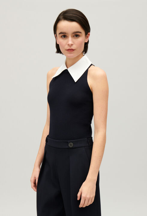 Tanktop mit Hemdkragen Marineblau