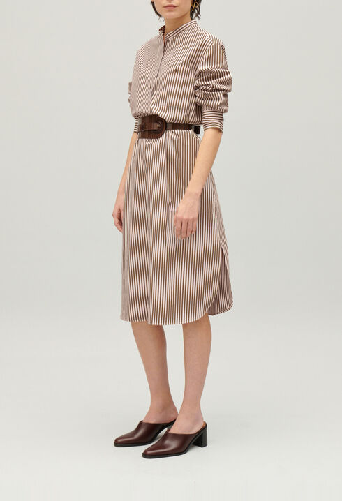 Langes Kleid mit Streifen-Design Bronze