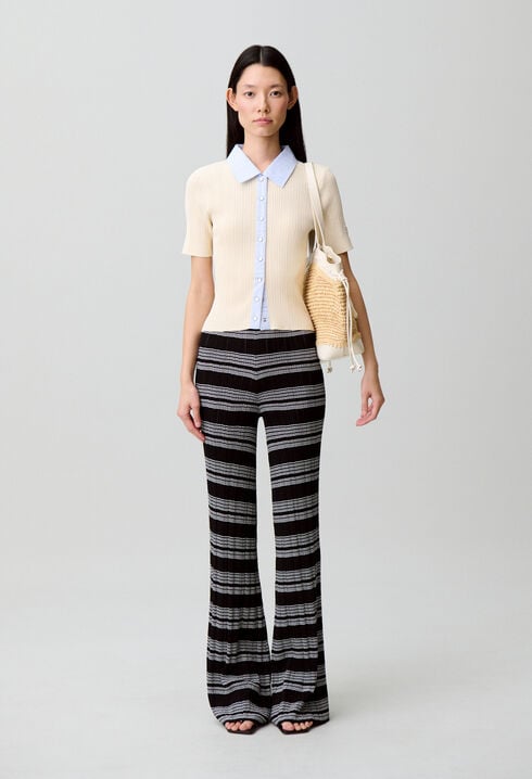 Gestreifter Cardigan, Materialmix