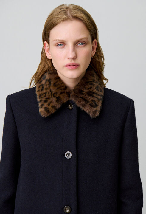 Langer Wollmantel Leopardenmuster