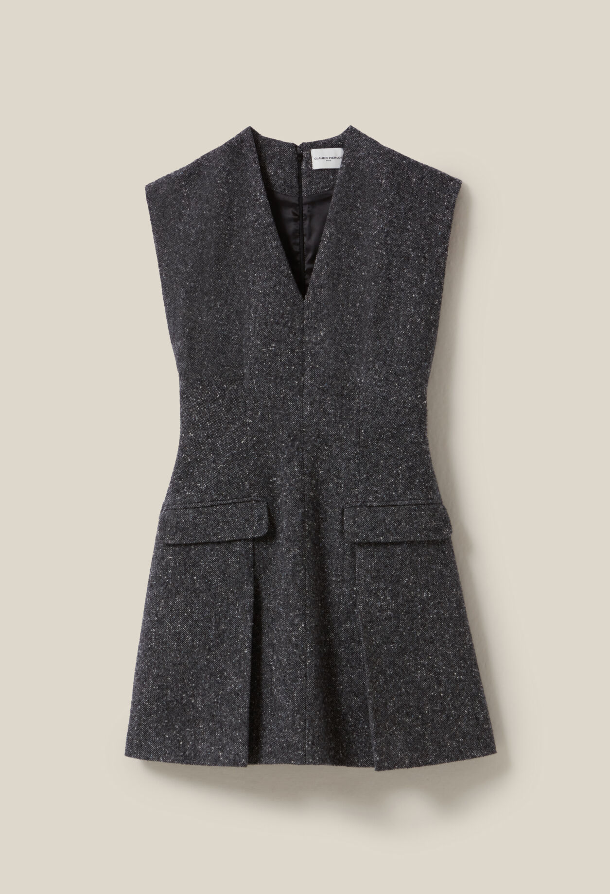 Graues tailliertes Tweed-Kleid