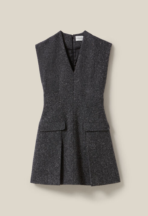 Graues tailliertes Tweed-Kleid