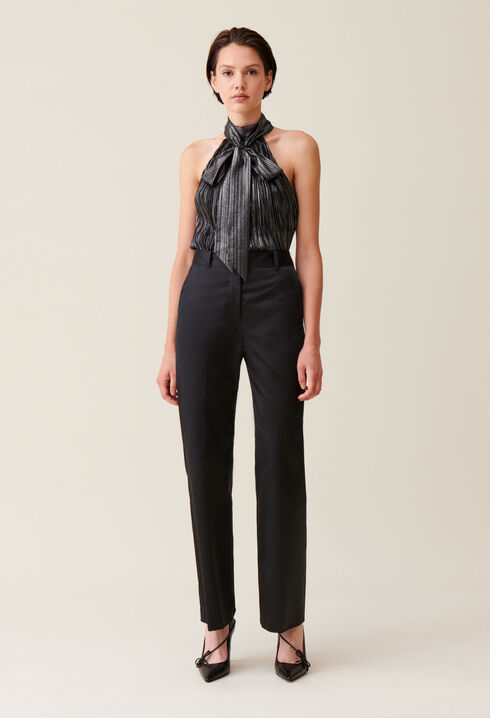 Schwarze schmale Satin-Hose
