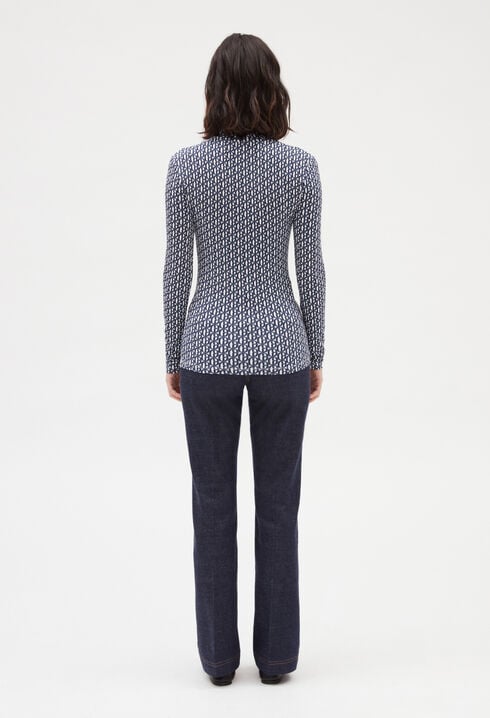 Monogramm-T-Shirt mit Rollkragen, blau 