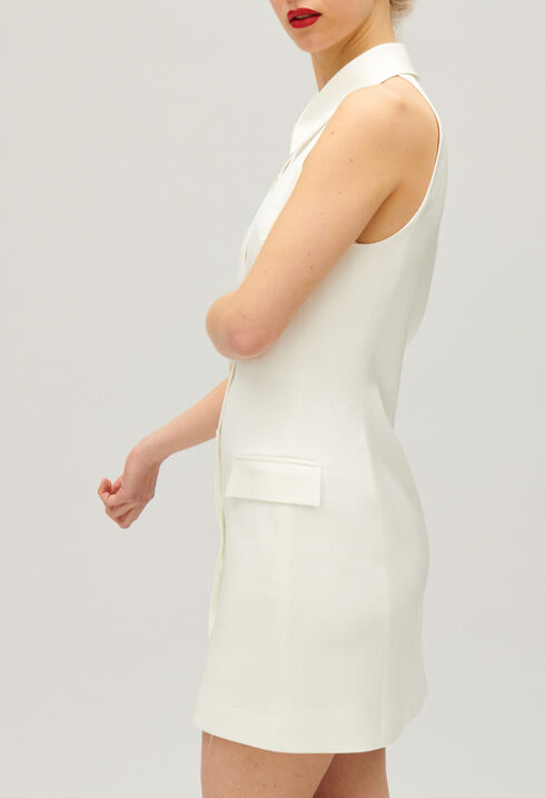 Kurzes, satiniertes Kleid Ecru
