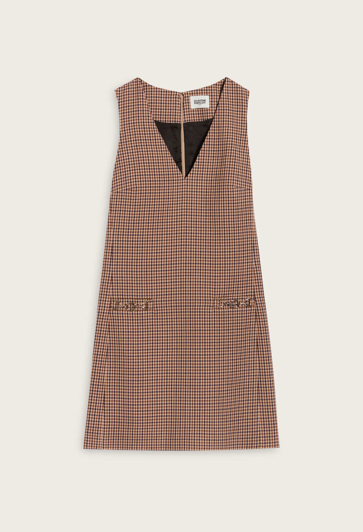 Kamelfarbenes kurzes Kleid mit Print