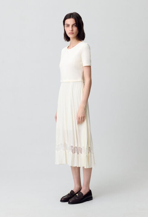 Twist Zweifarbige Midikleid  elfenbein