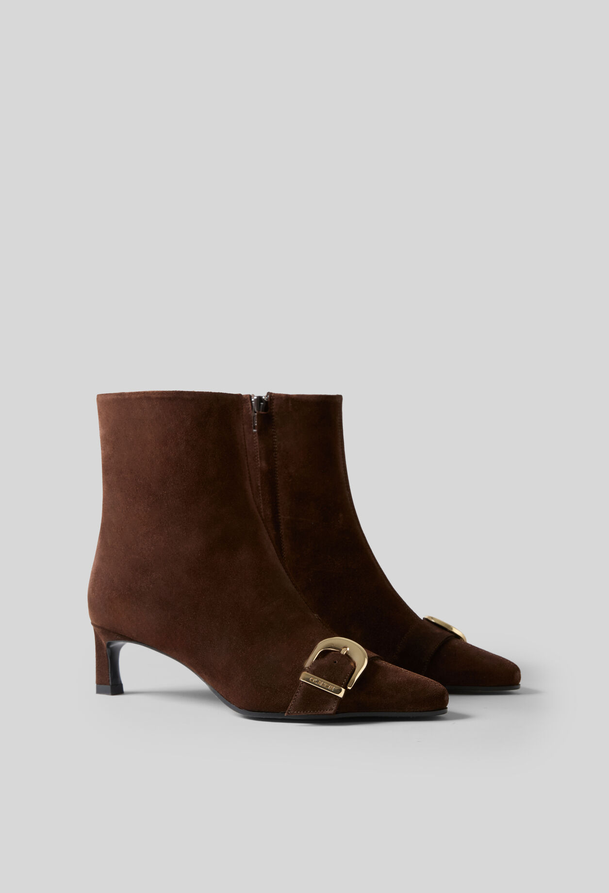 Wildlederstiefeletten Goldschnalle