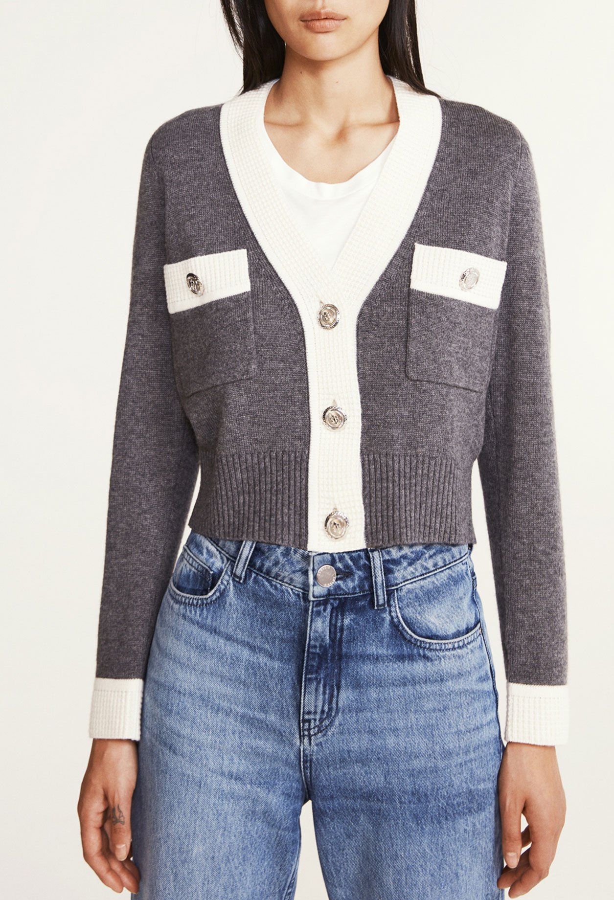Cardigan zweifarbig Wolle und Kaschmir