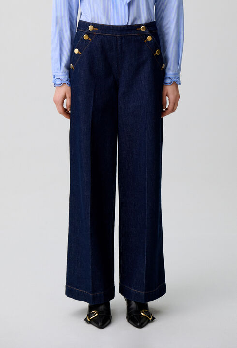 Weite Marlene-Jeans mit Knopfleiste