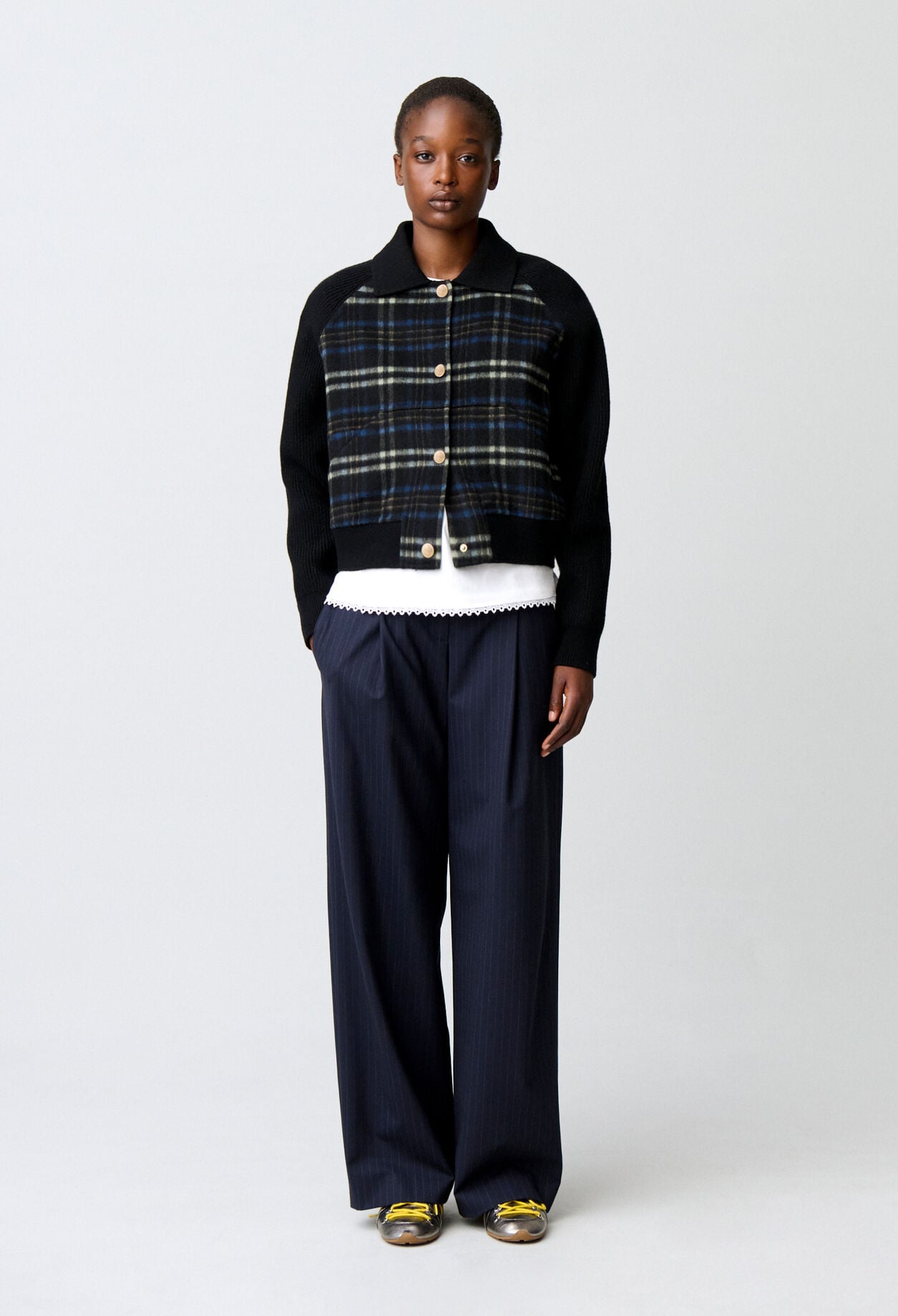 Gestreifter Materialmix-Blouson