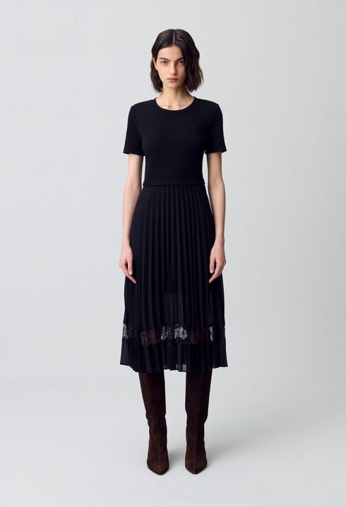 Twist Zweifarbige Midikleid  schwarz