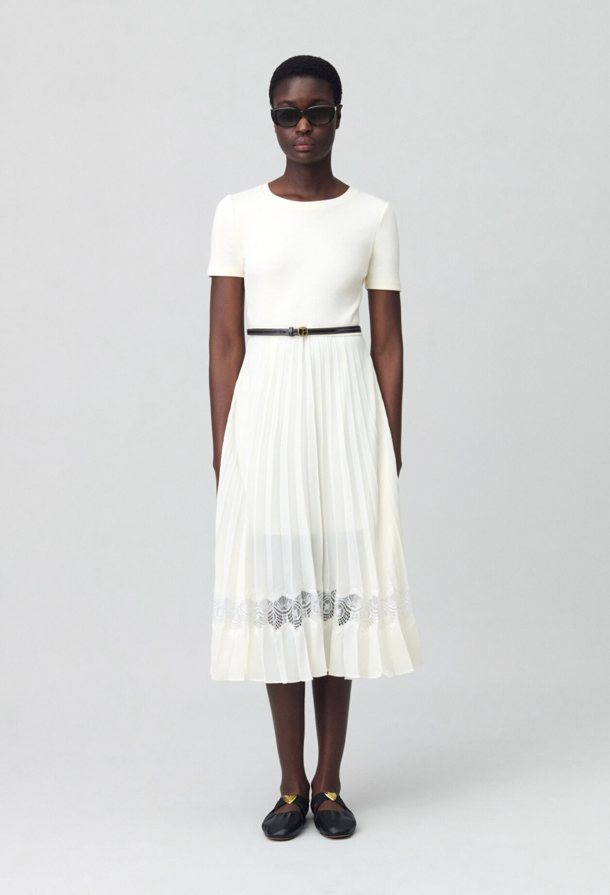 Twist Zweifarbige Midikleid  elfenbein