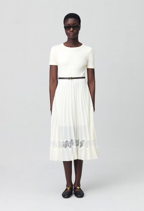 Twist Zweifarbige Midikleid  elfenbein