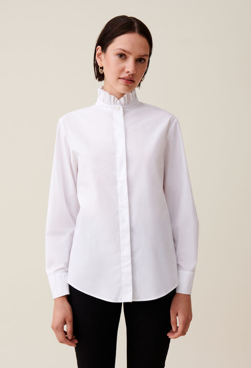 Hemdbluse Rüschenkragen weiß