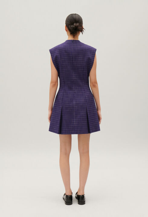 Kurzes Kleid mit Karomuster Indigoblau