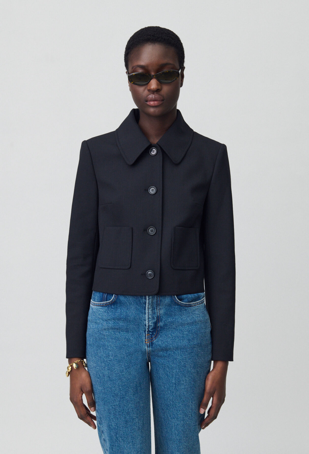 Schwarze Wollmischung Boxjacke