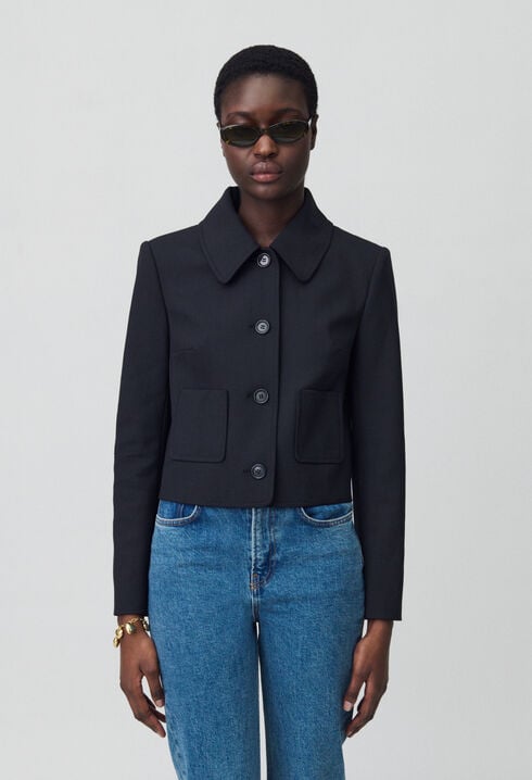 Schwarze Wollmischung Boxjacke