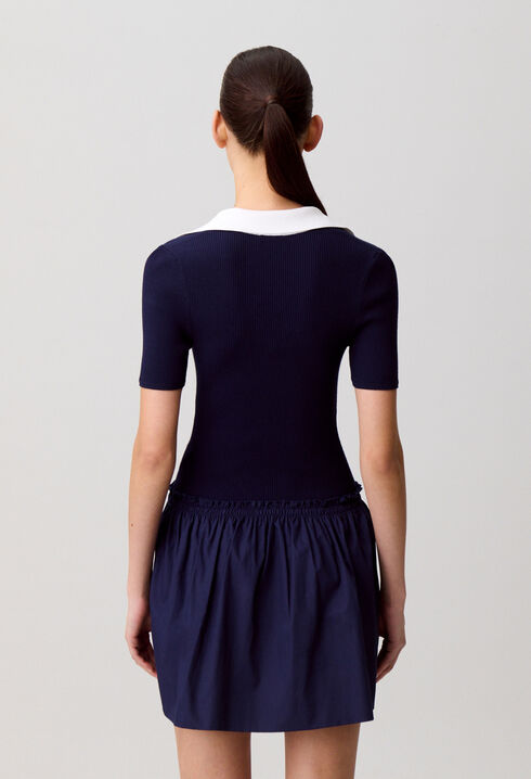 Strickkleid im Materialmix