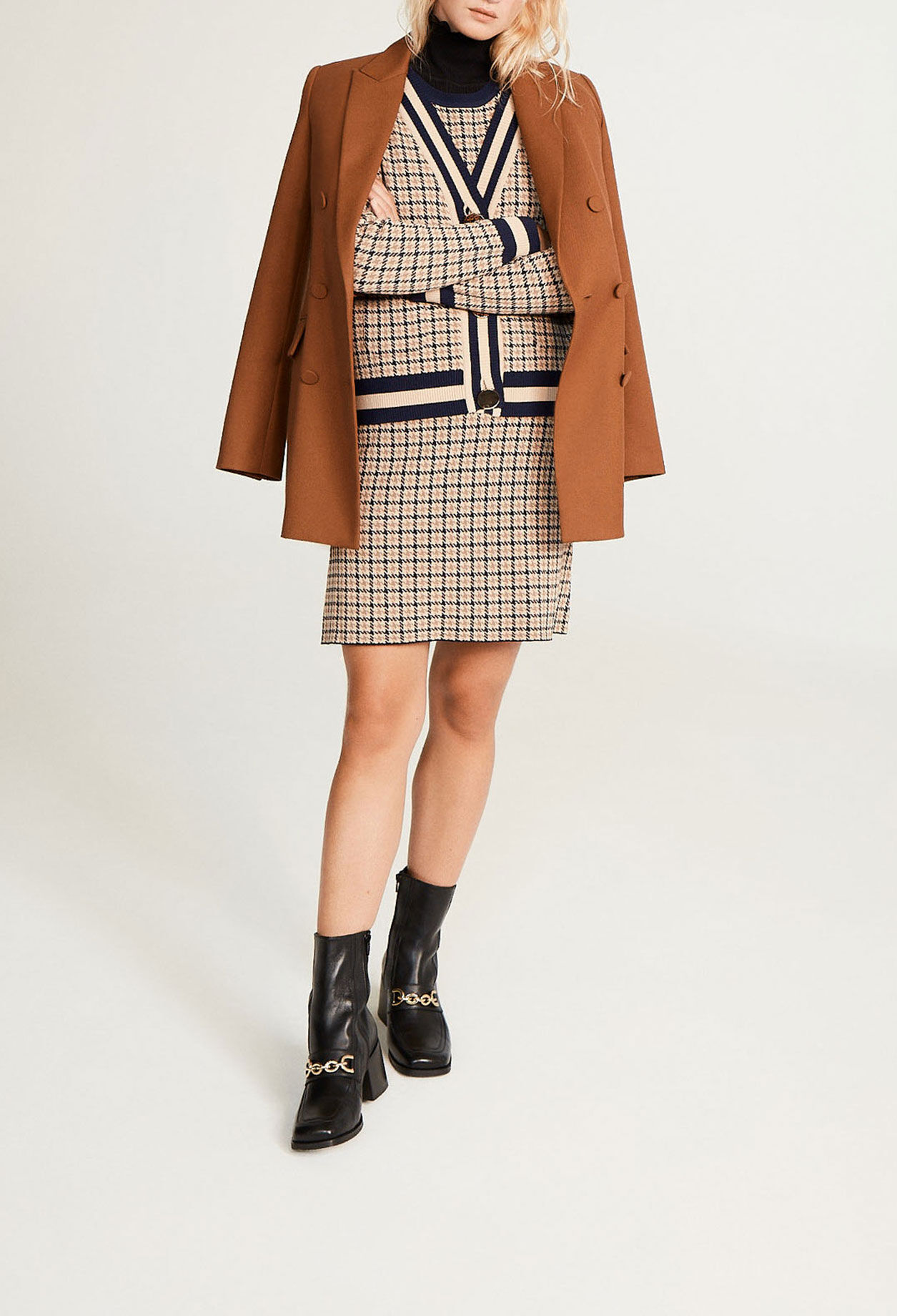 Strickjacke mit Hahnentrittmuster