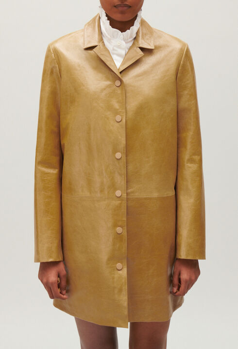 Lange Lederjacke in Ockergelb