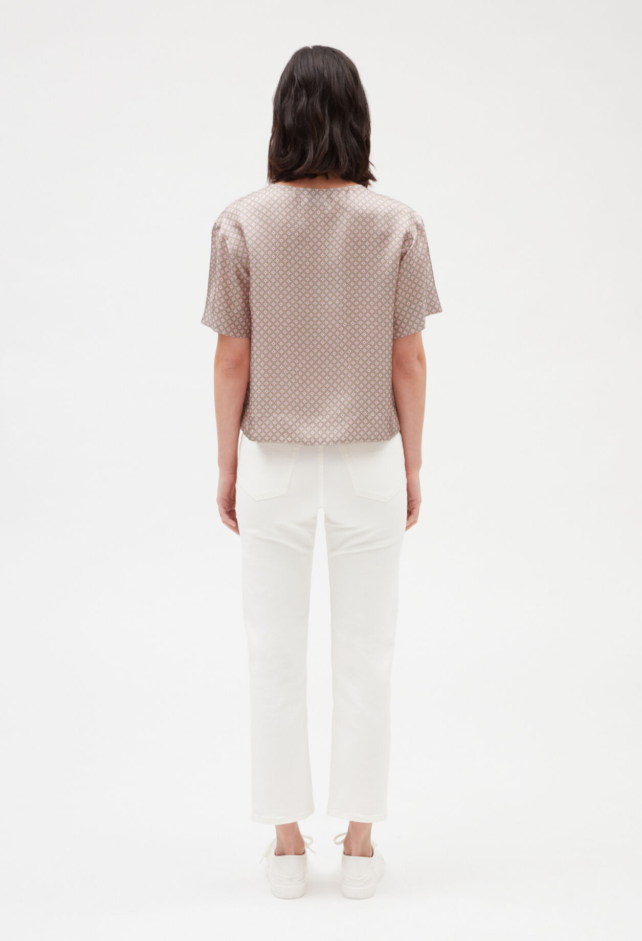 Seidenbluse mit Printmotiv, rosa