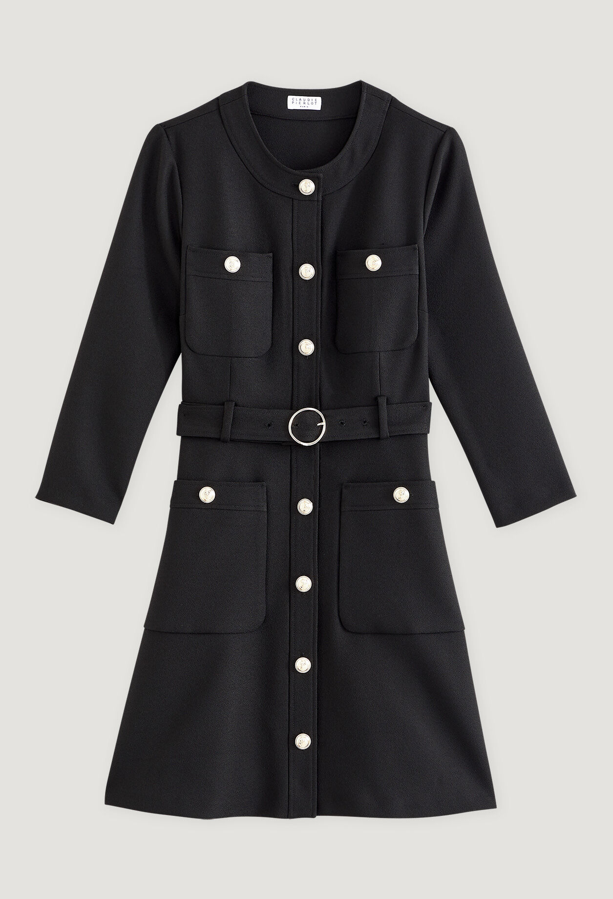 Schwarzes Kleid mit Knöpfen