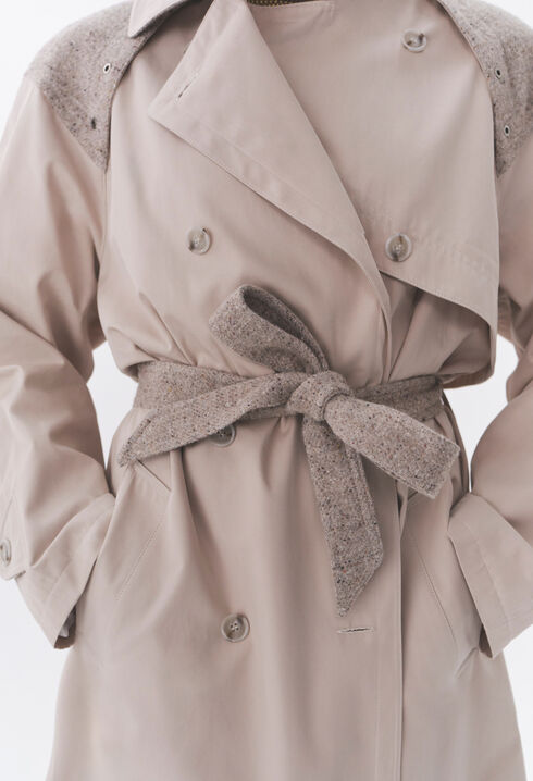 Langer Trenchcoat Mixed-Material
