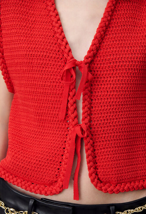 Ärmellose Häkelstrick-Cardigan