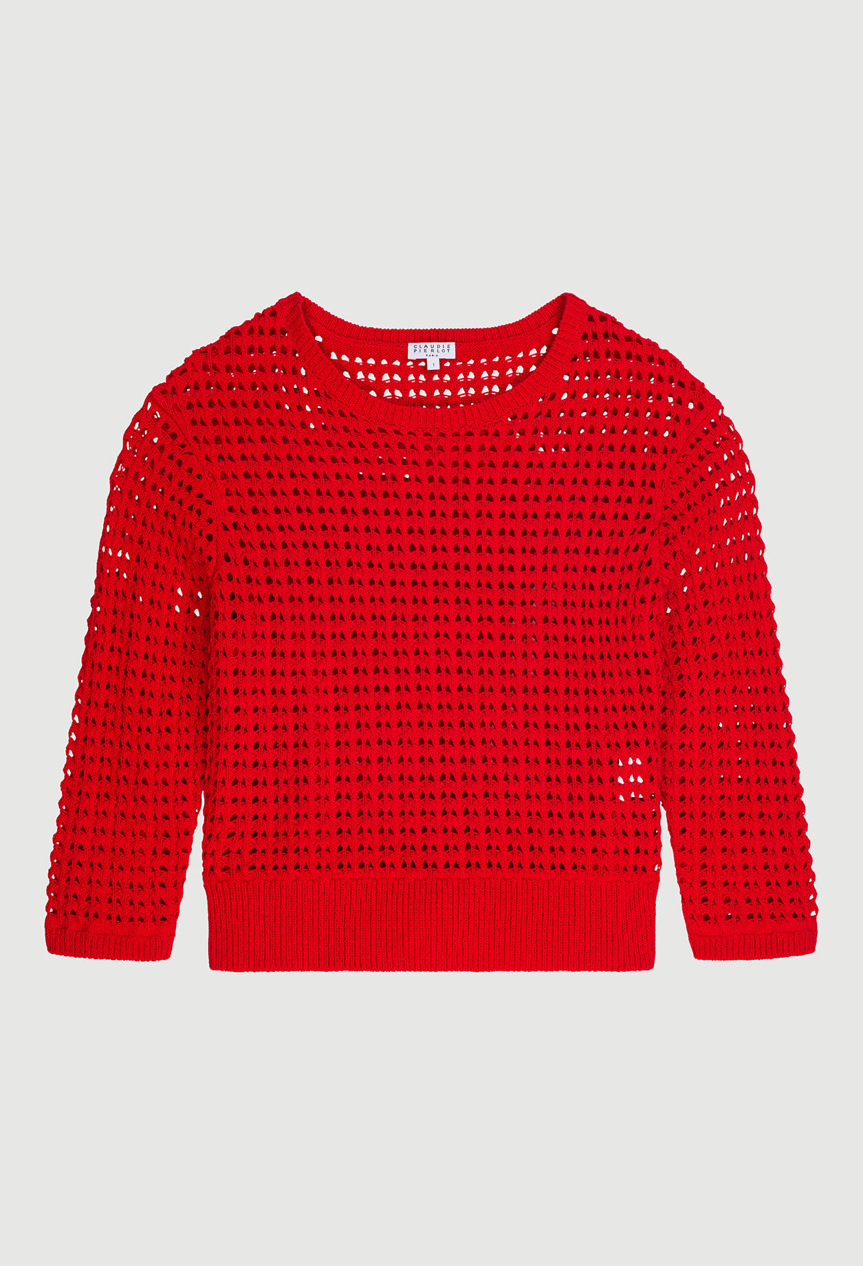 Roter Pullover mit Hohlsaum