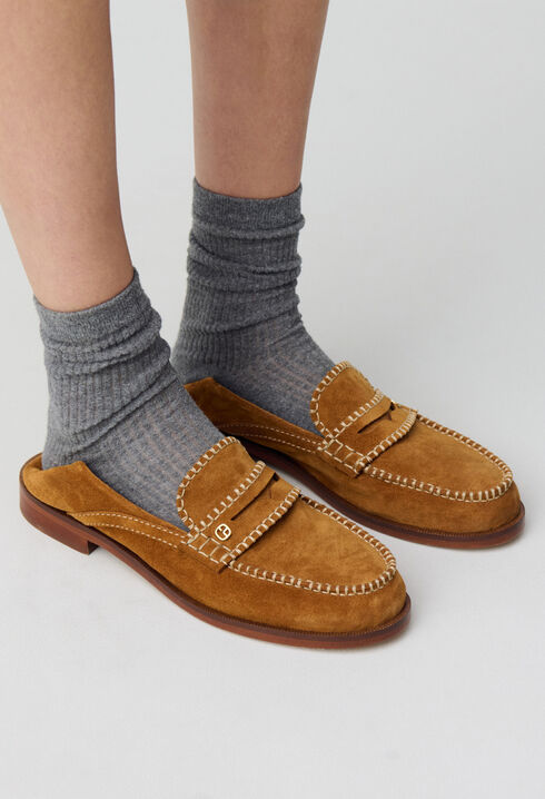 Wildleder-Mules mit Monogramm