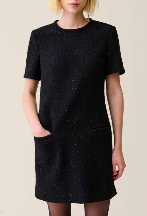 Kurzes schwarzes Tweed-Kleid