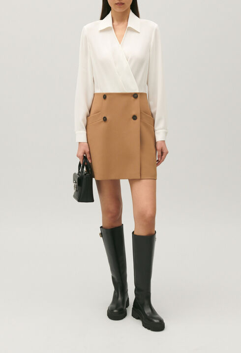 Kurzes, tailliertes Kleid, zweifarbig