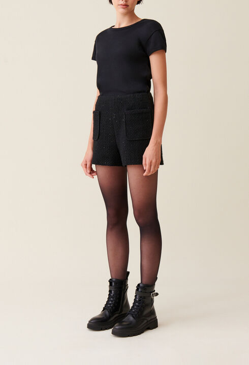 Kurze schwarze Tweed-Shorts