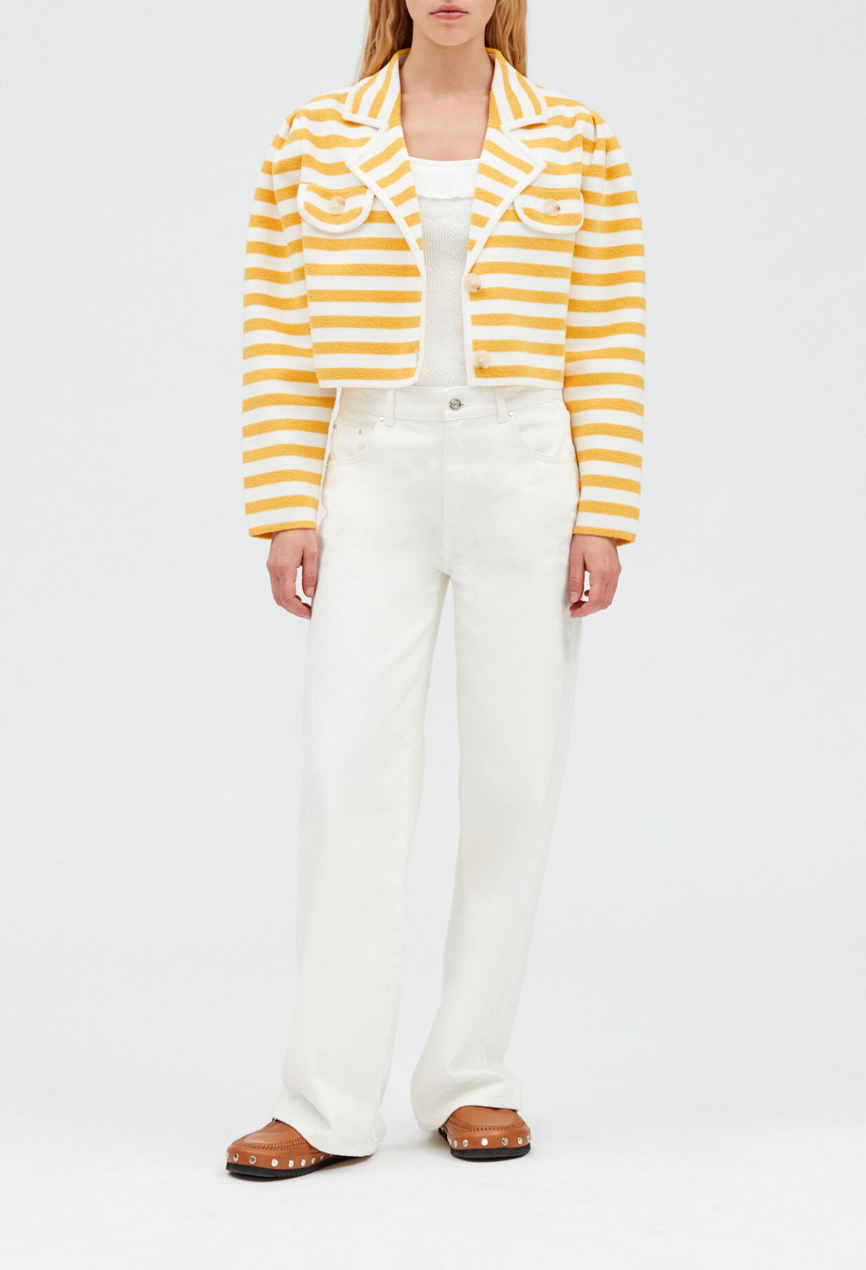 Kurzer, gestreifter Frotteecardigan