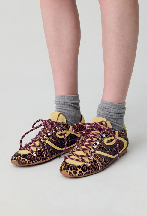 Leopard-Muster Leder-Sneaker