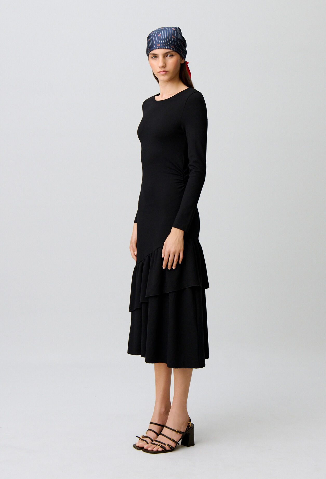 Asymmetrisches Jersey-Volantkleid