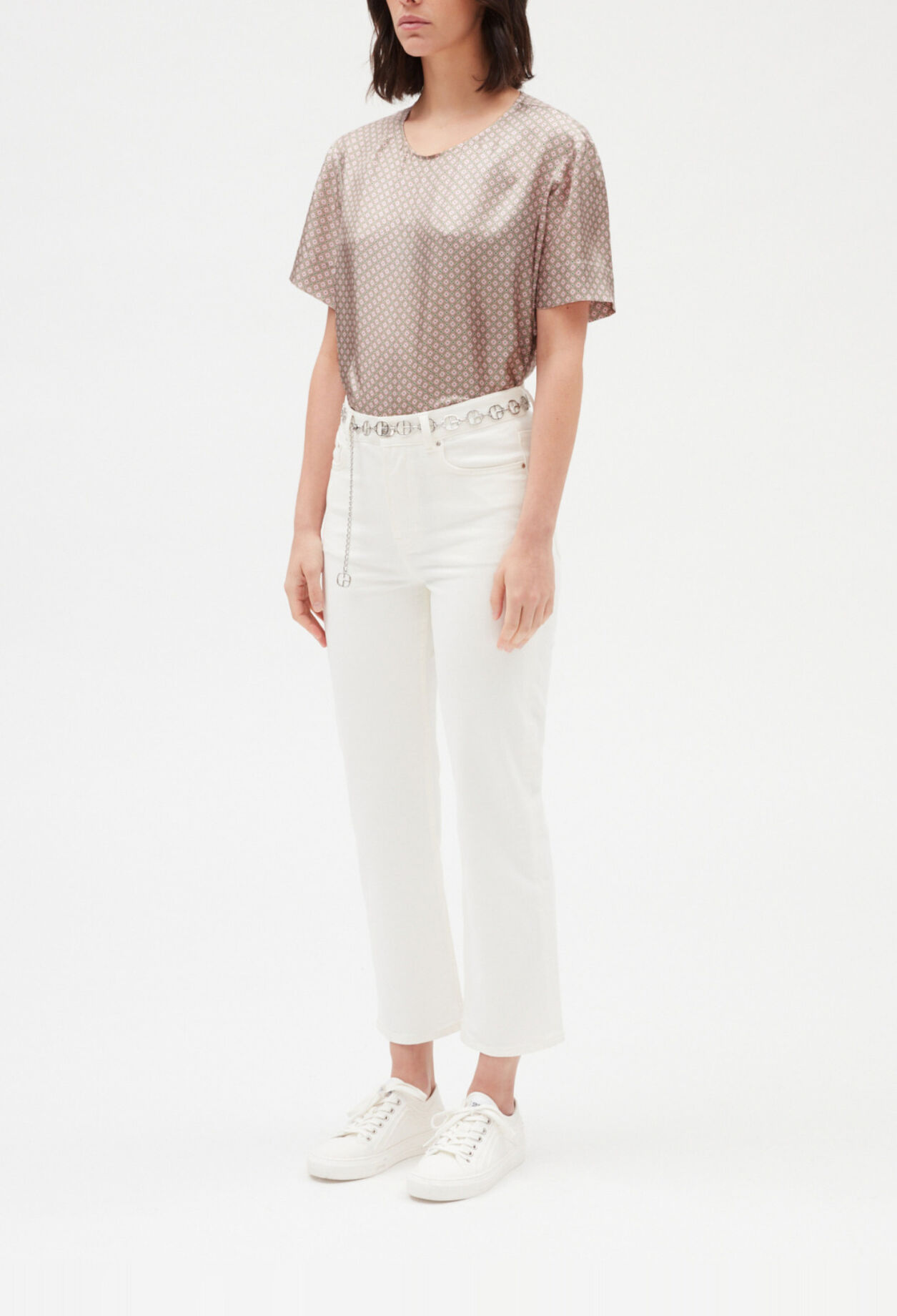 Seidenbluse mit Printmotiv, rosa